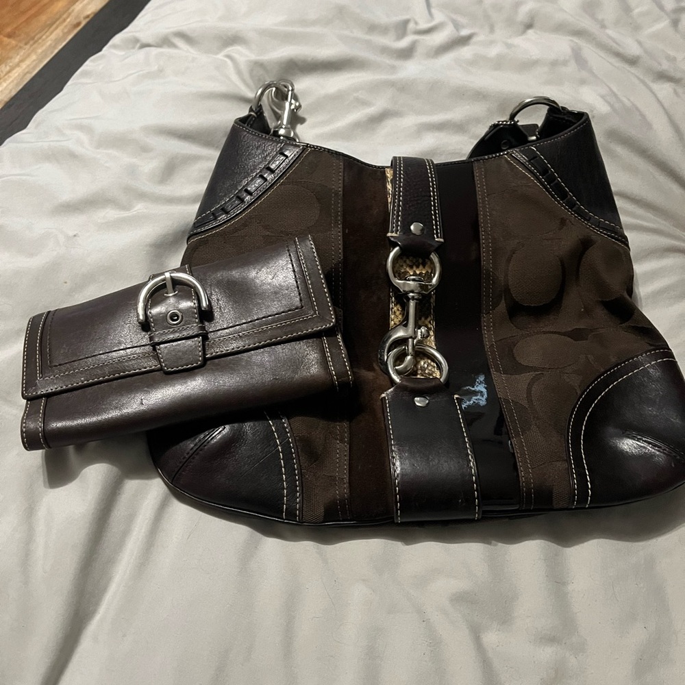 Coach Bag Brown With Python Detail And Matching W… - image 1